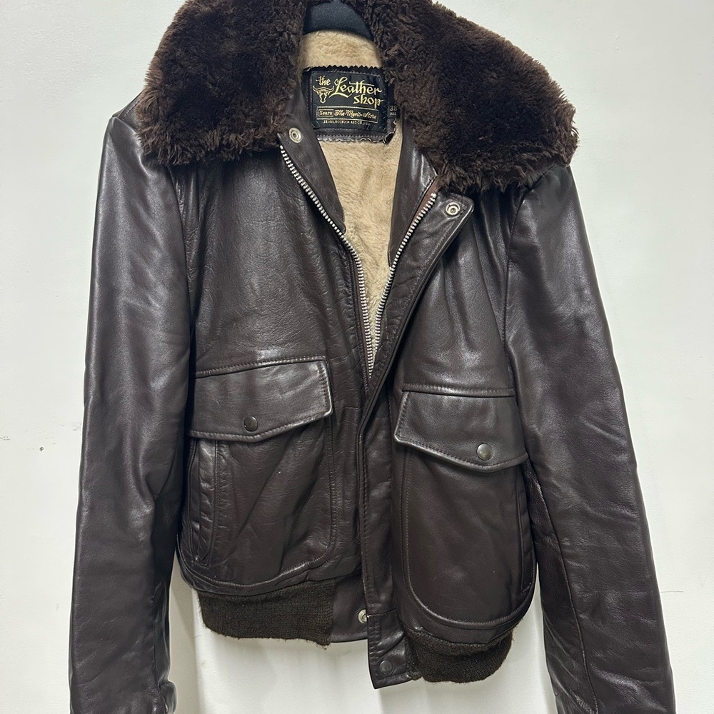 Vintage Men's Brown Leather Bomber Jacket Sz 38